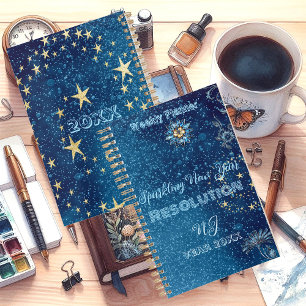 Blue Sparkling Glitter Stars  New Year Resolution  Planner