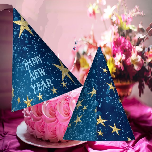 Blue Sparkling New Year Glitter Stars Floral Motif Party Hat (Blue Sparkling New Year Glitter Stars Floral Party Party Hat)