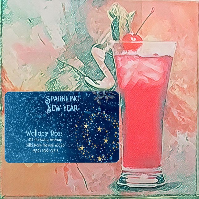 Blue Sparkling New Year Glitter Stars Floral Party Label (Blue Sparkling New Year Glitter Stars Floral Party Label)