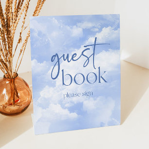 Blue Sparkly Clouds Guest Book Pedestal Sign