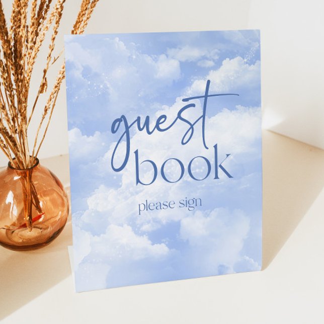 Blue Sparkly Clouds Guest Book Pedestal Sign (Creator Uploaded)