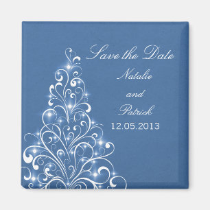 Blue Sparkly Holiday Tree Save the Date Magnet
