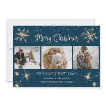 Blue Sparkly Snowflake Photo Christmas Cards