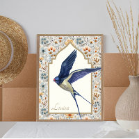 Blue Sparrow Ornate Wildflower Custom Wall Art