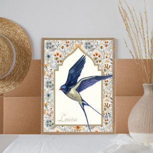 Blue Sparrow Ornate Wildflower Custom Wall Art