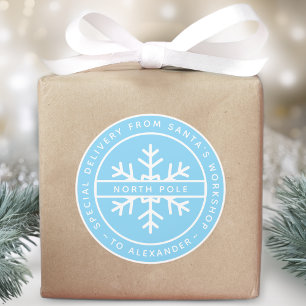 Blue Special Delivery Santa's Workshop North Pole Classic Round Sticker