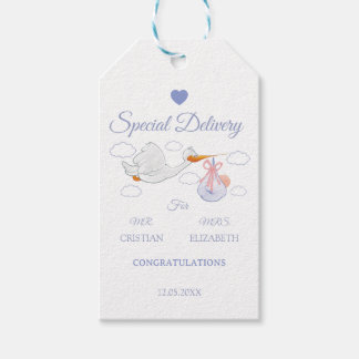 Blue Special Delivery Stork Baby Shower Gift Tags