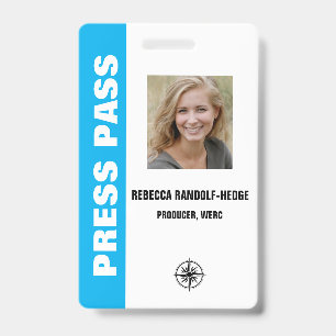 BLUE SPECIAL EVENT PRESS PASS and Photo I.D. ID Badge