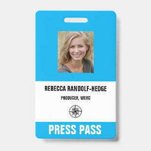 BLUE SPECIAL EVENT PRESS PASS and Photo I.D. ID Badge