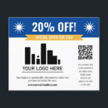 Blue Special Offer Discount Your Logo & QR Code Flyer<br><div class="desc">Special offer discount flyer for your small business with a blue banner at the top combined with a smaller yellow banner and bold white fonts. Special offer discount flyer personalised with your logo,  QR code,  and custom text.</div>