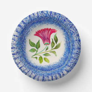 Blue Speckle Floral Paper Bowls Plate
