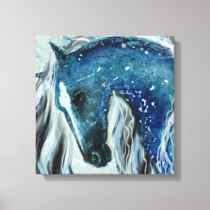 Blue Speckle Horse Art on Wrapped Canvas
