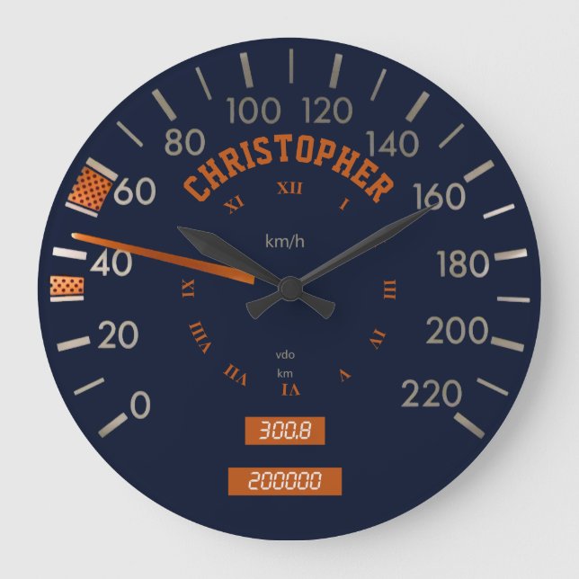 Blue Speedometer on Dashboard Clock (Front)