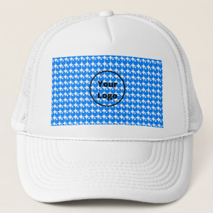 Blue sphere circles pattern on white trucker hat