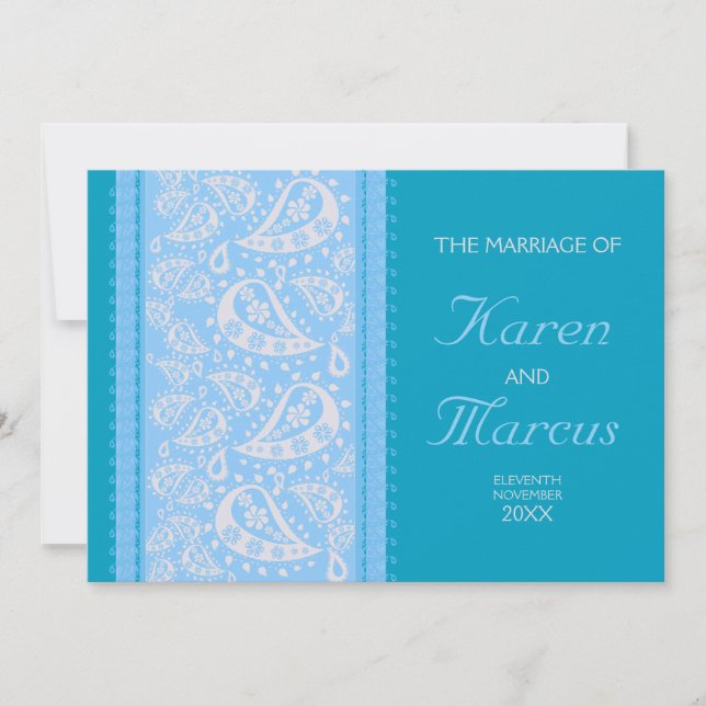 Blue Spice Paisley Wedding  5x7 Invitation (Front)