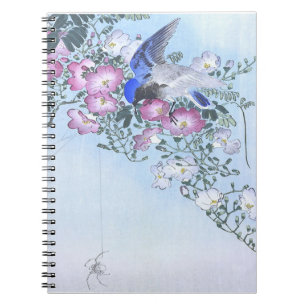 Blue Spider Bird Flower Print Spider Lovers Notebook