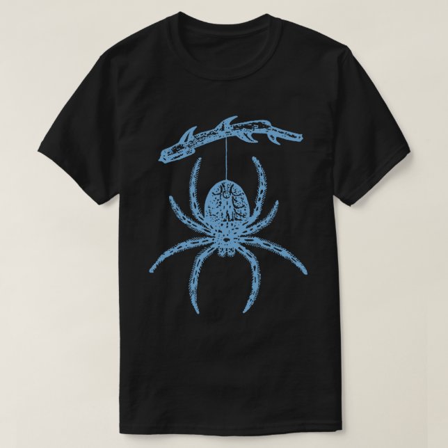 Blue Spider Hanging From Branch T-Shirt (Design Front)