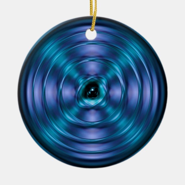 Blue spinning atom ceramic tree decoration (Front)
