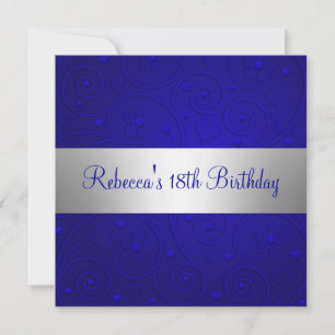 Blue Spiral Hearts Silver 18th Birthday Party Invitation