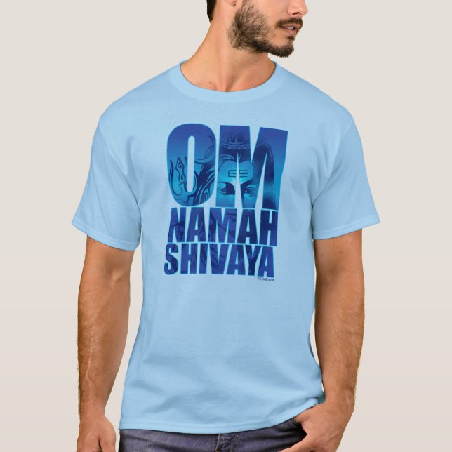 Blue Spiritual Mantra Sanskrit Hindu Shiva T-Shirt (Front)