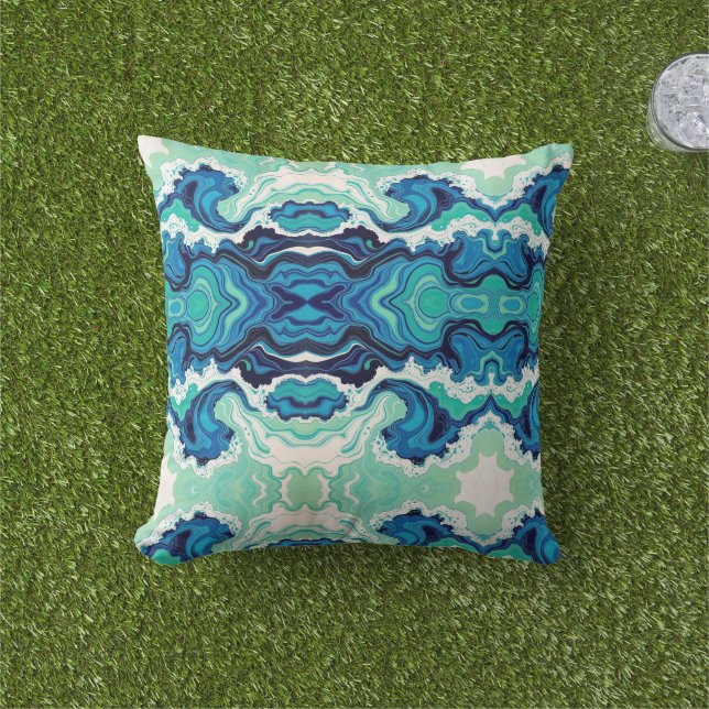 Blue Splash 1 - Outdoor Throw Pillow (Grass)