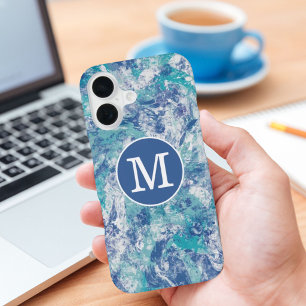 Blue Splash Custom Monogram iPhone 16 Case