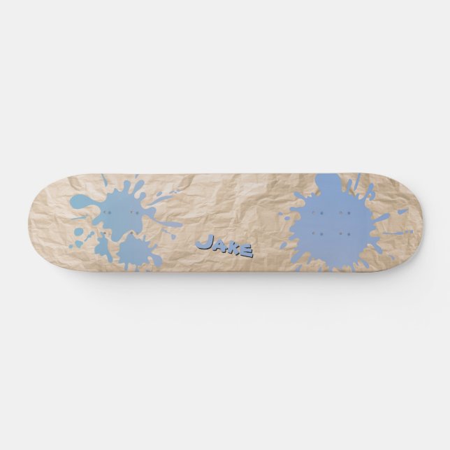 Blue Splash on Old Paper and Name Skateboard (Horz)