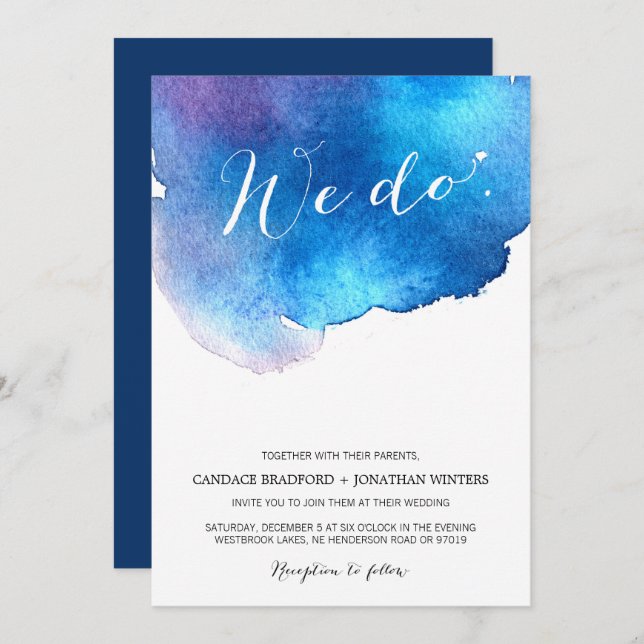 Blue Splash Watercolor Wedding Invitation (Front/Back)