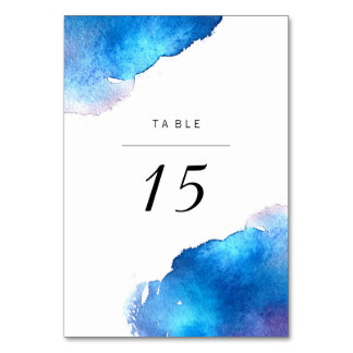 Blue Splash Watercolor Wedding Table Number