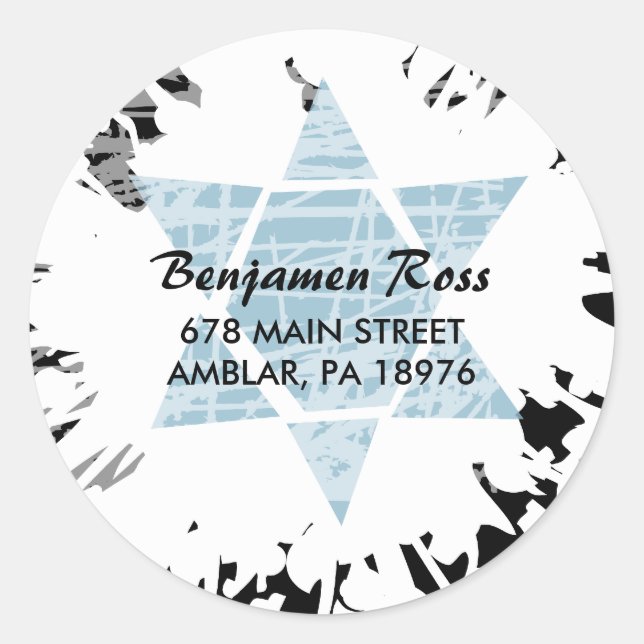 Blue Splatter Star Bar Bat Mitzvah Sticker Seal (Front)