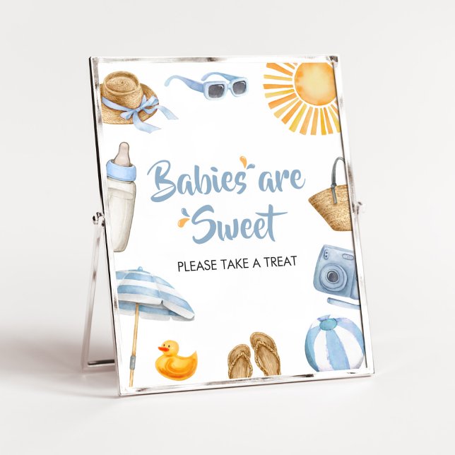 Blue Splish Splash Baby Shower Babies are Sweet Poster (Boy Summer Beach Baby Shower Babies are Sweet Sign)
