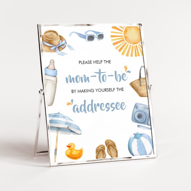 Blue Splish Splash Baby Shower Envelope Station Poster (Boy Summer Beach Baby Shower Envelope Station Sign)