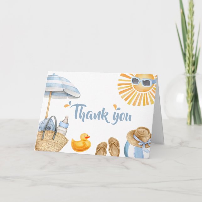 Blue Splish Splash Baby Shower  Thank You Card (Front)
