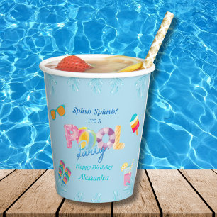 Blue Splish Splash Kids Birthday Pool Party Paper Cups