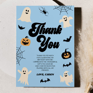 Blue Spooky Ghosts Halloween Birthday Party Thank You Card