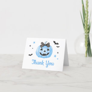 Blue Spooky Little Boo Pumpkin Baby Shower Thank You Card
