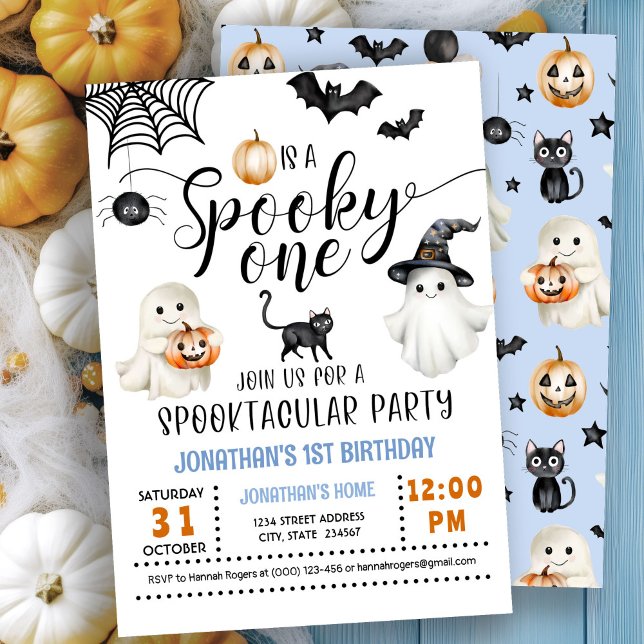 Blue Spooky ONE 1st Birthday Ghosts Invitation  (Creator Uploaded)