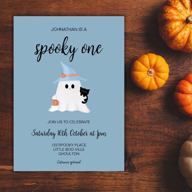 Blue Spooky One Cute Ghost 1st Birthday Boy Party  Invitation (Creator Uploaded)