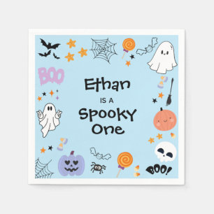 Blue Spooky One Cute Ghost Halloween 1st Birthday Napkin