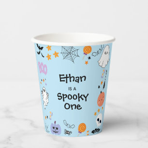 Blue Spooky One Cute Ghost Halloween 1st Birthday Paper Cups