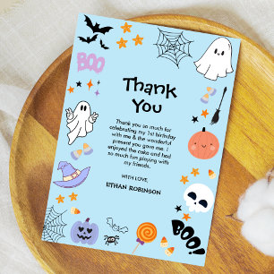 Blue Spooky One Cute Ghost Halloween 1st Birthday Thank You Card