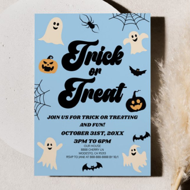 Blue Spooky Trick or Treat Halloween Party Invitation (Creator Uploaded)
