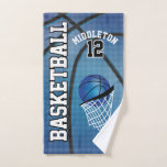 Blue Sport 🏀 Basketball | DIY Text Hand Towel<br><div class="desc">🥇AN ORIGINAL COPYRIGHT ART DESIGN by Donna Siegrist ONLY AVAILABLE ON ZAZZLE! Bath Hand Towel. Sport Basketball ready for you to personalise. Need another colour(s) or the whole bath towel set? Just contact me through my store or my direct email is below. The perfect gift for a basketball player. ⭐This...</div>
