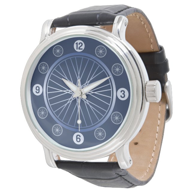 Blue sport bicycle wheel watch (Angled)