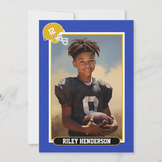 Blue Sport Photo Football Birthday Invitation (Front)