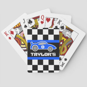 Blue sports auto car name age playing cards
