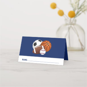 Blue Sports Birthday Place Card