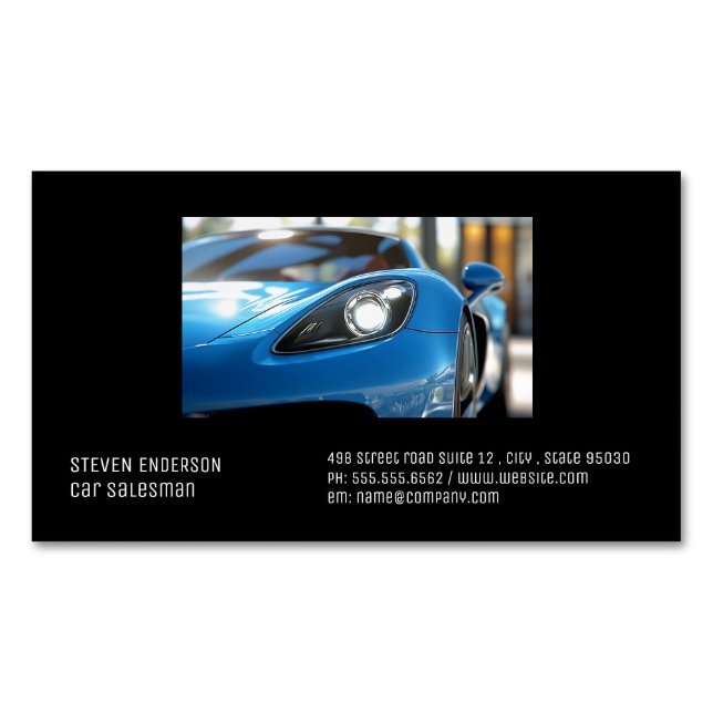 Blue Sports Car | Close Up  Magnetic Business Card (Front)