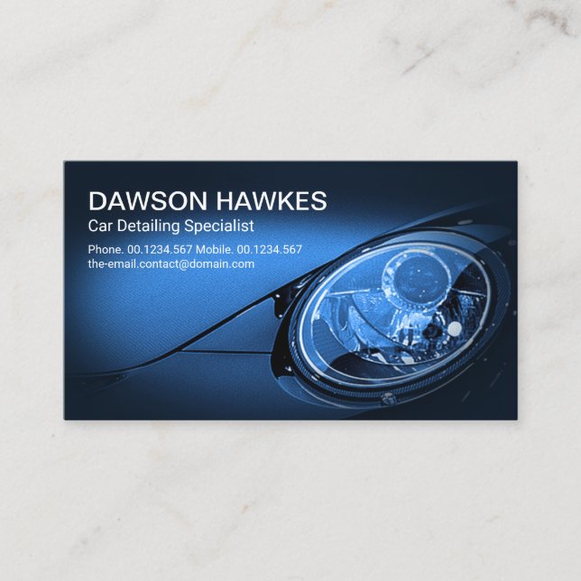 Blue Sports Car Headlights Auto Detailing Business Card (Front)