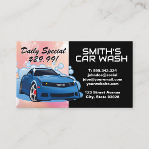Blue Sports Car Soap Bubbles Auto Wash Business Card